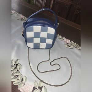 Furla Leather Blue and White Checkered Crossbody